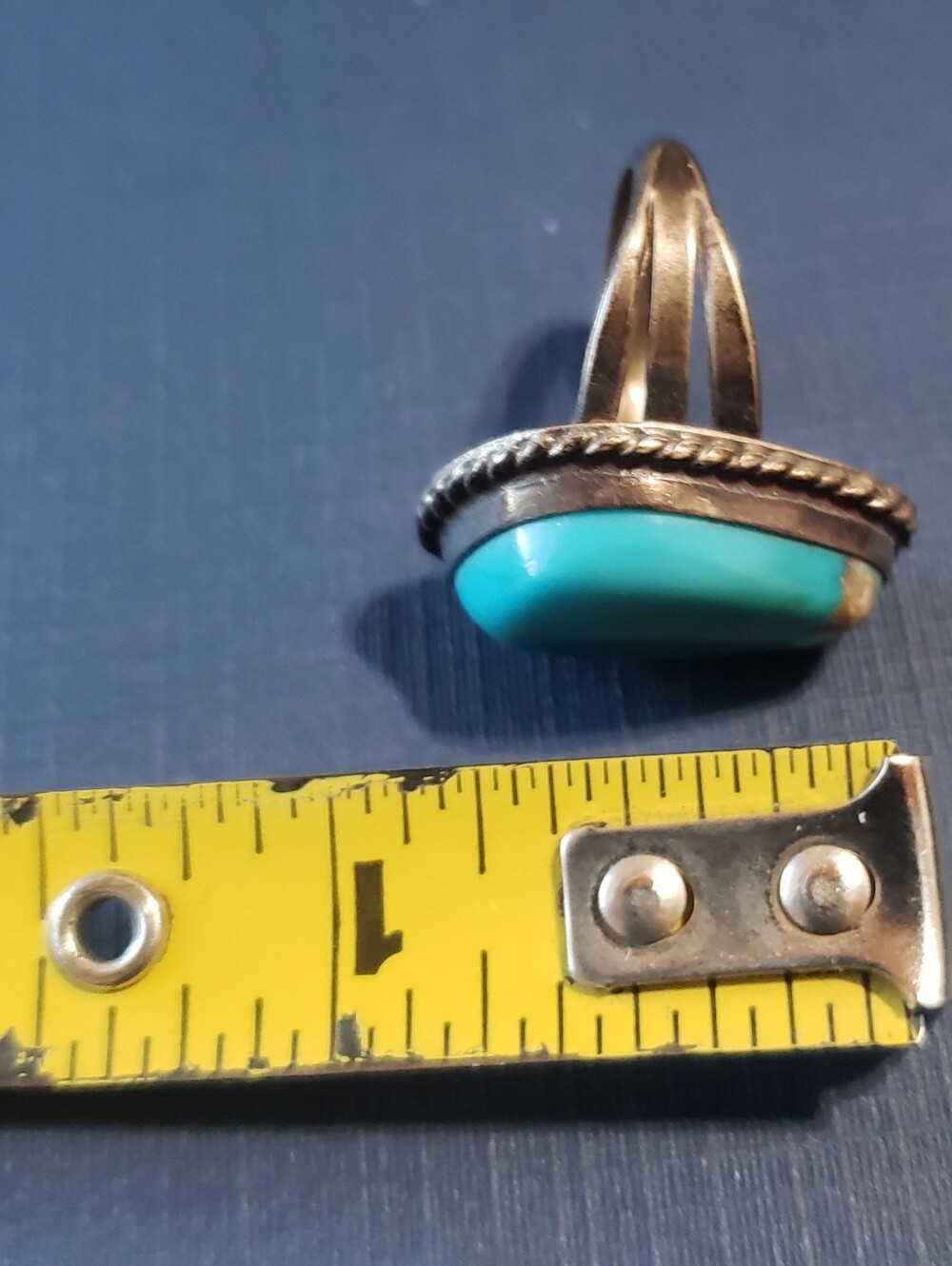 Turquoise Teardrop Sterling-Style Ring - Blue Green Stone - Picture 5 of 7
